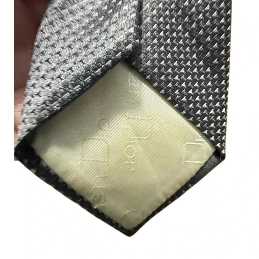 Christian Dior Monsieur Silver Grey Geometric Logo Necktie Silk Look Polyester